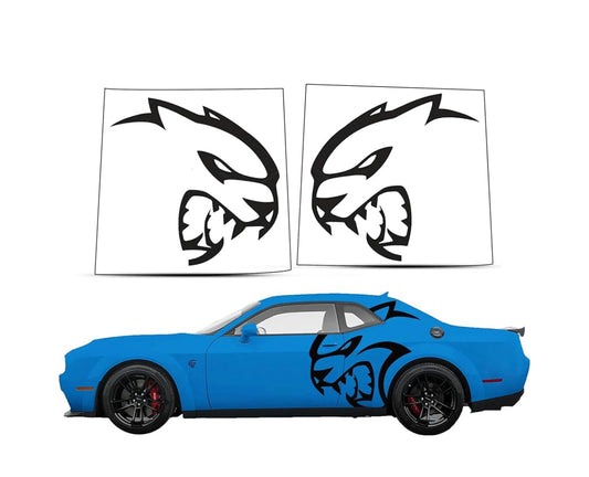 XL Dodge Challenger Rear side Decal - Hellcat head (over 80 colors )